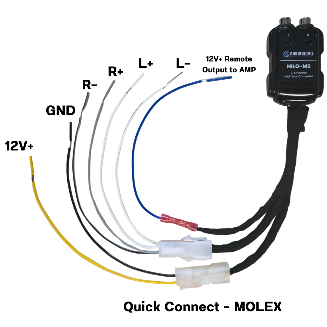 AudioDetail HILO-M4 | 4-Kanaals High Low Converter | High Level naar RCA | Auto-Remote 12V | MOLEX