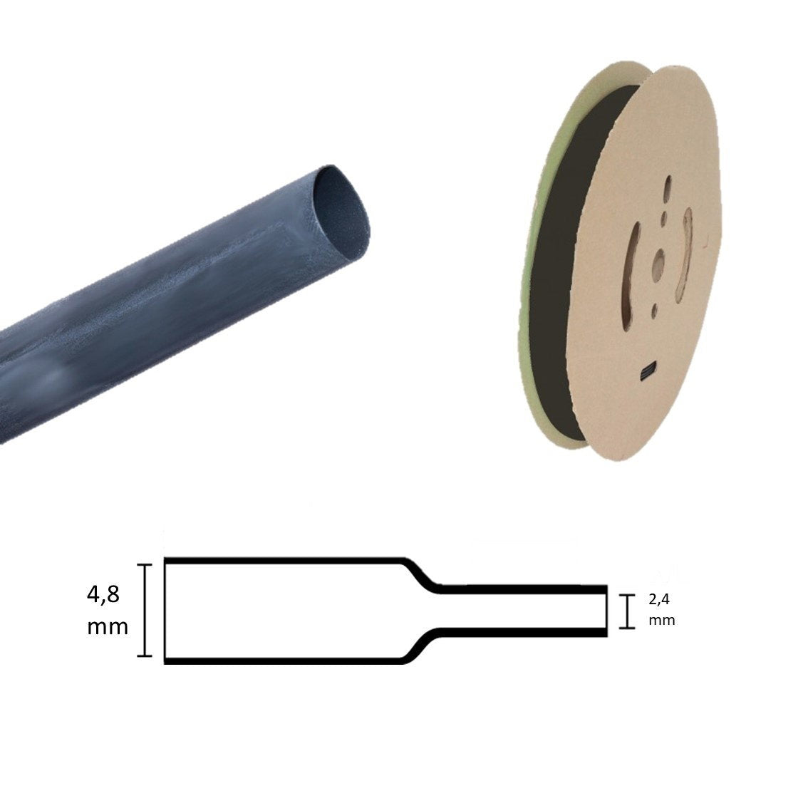 AudioDetail Krimpkous | 4,8 > 2,4 mm | Zwart | 75 meter rol