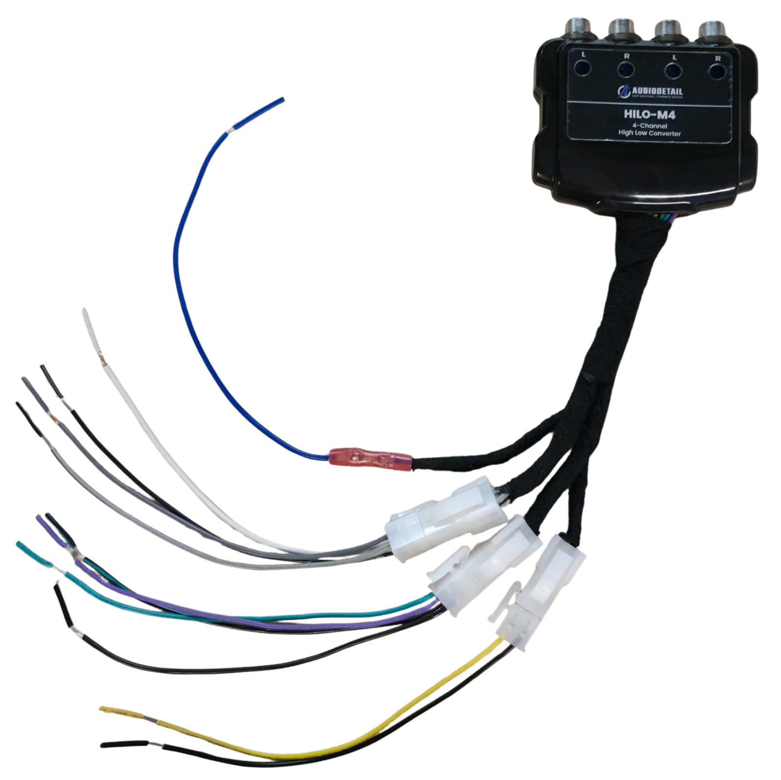 AudioDetail HILO-M4 | 4-Kanaals High Low Converter | High Level naar RCA | Auto-Remote 12V | MOLEX